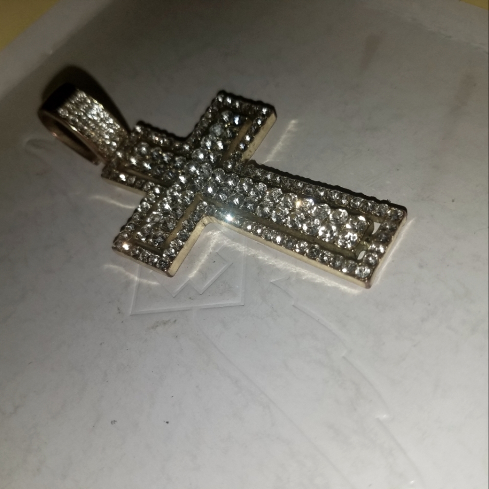 Lab created white sapphire cross pendant
